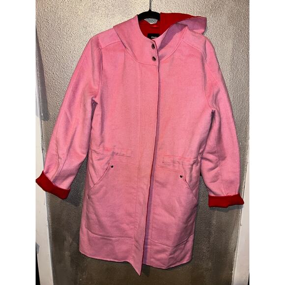 Desigual  Lenzy Winter Barbie Fun Playful Pink Red Wool Reversible Hoodie Coat - Picture 14 of 14